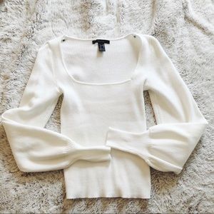 Square neck rib-knit blouse